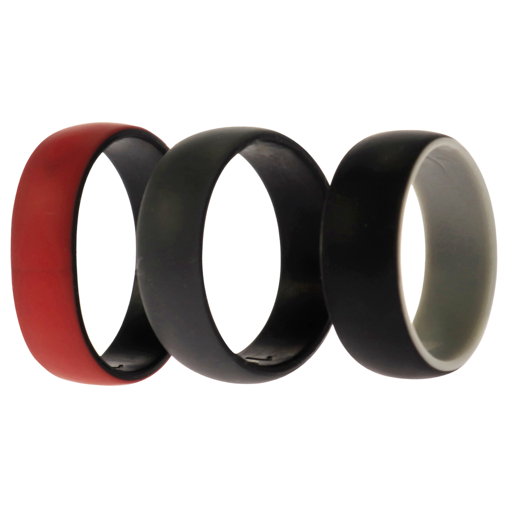 Silicone Wedding 2Layer Dome Ring Set - Black-Red by ROQ for Men - 3 x 16